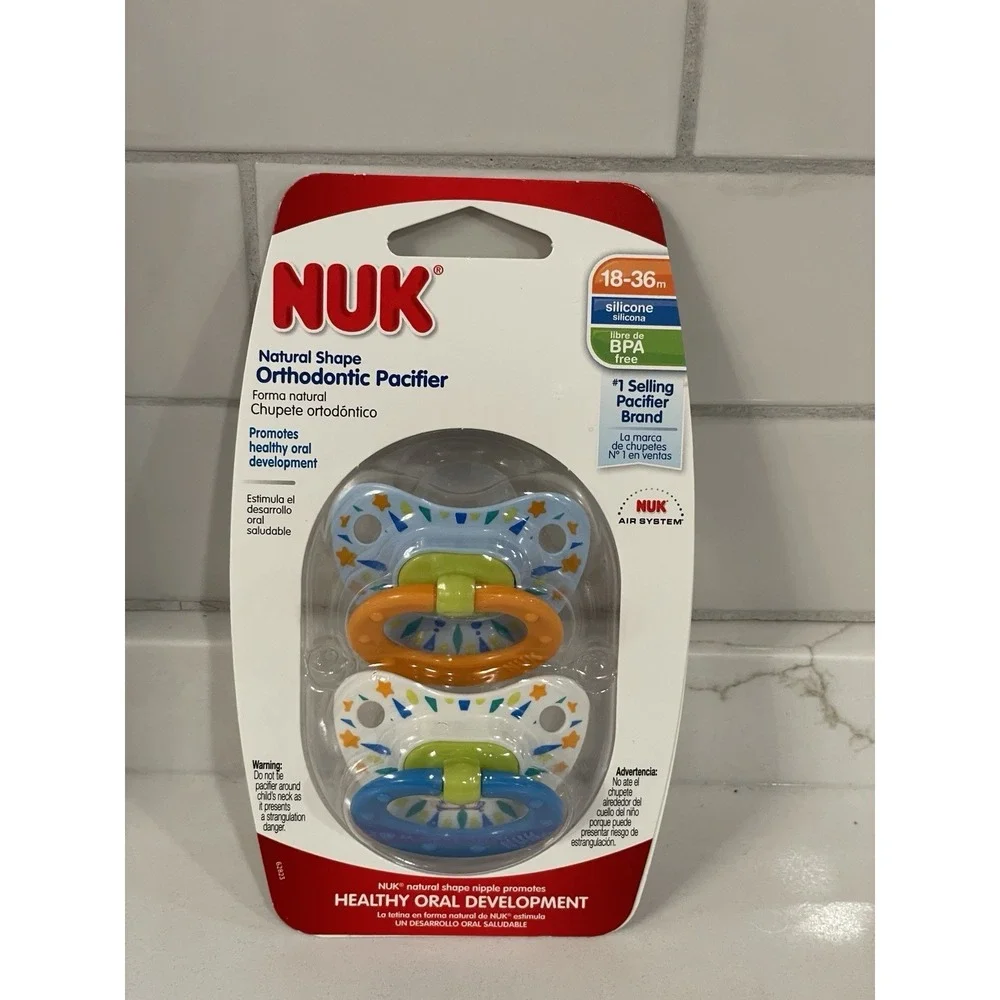 NUK Orthodontic Pacifier Natural Shape 18-36 Months Silicone BPA Free 2 Pack New